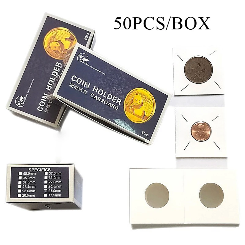 50PCS Storage Stamp Holder Square Cardboard Case Coin Album Collection Coin Holders Flip Clip Coin Cover Storage Supplies