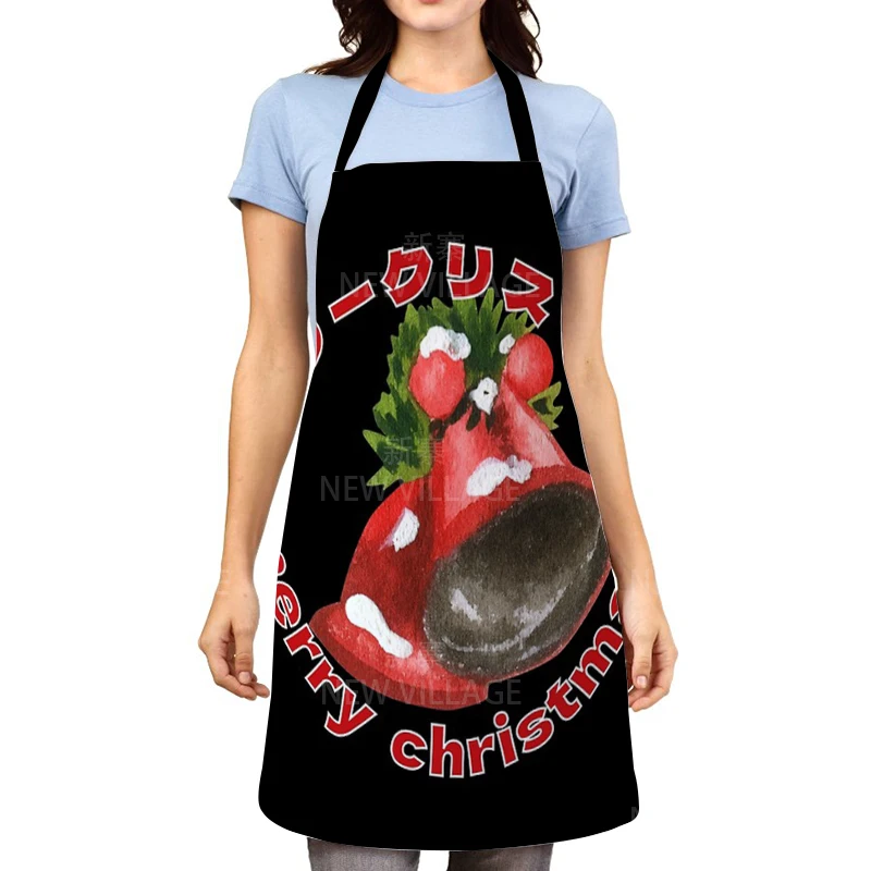 Merry Christmas Apron Red Grid Elk Kitchen Cooking Apron Women Baking Waist Bib Christmas Decorations for Home Cleaning Apron