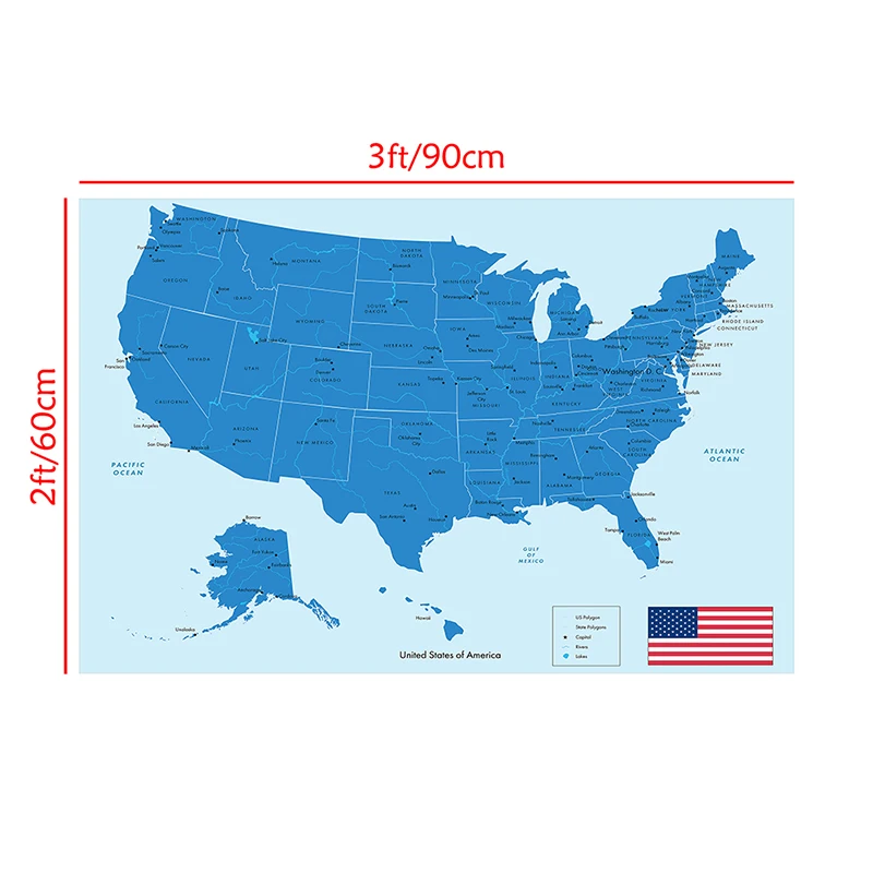 90*60cm mapa stany zjednoczone włóknina płótno malarstwo ścienne plakat artystyczny wystrój do salonu dekoracja biurowa przybory szkolne