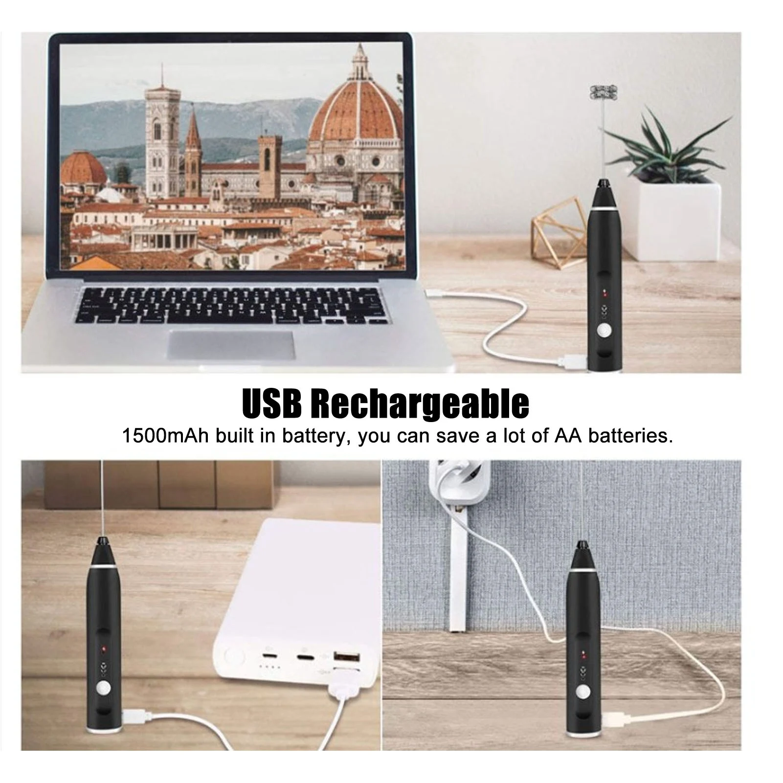 コードレス電動ミルク泡立て器自動クリームブレンダー、コーヒードリンクショップ用の2つのエッグビーターヘッド付き