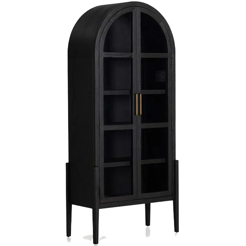 

American arched bookcase French retro, Nordic solid wood can be customized, black dining side cabinet with glass door