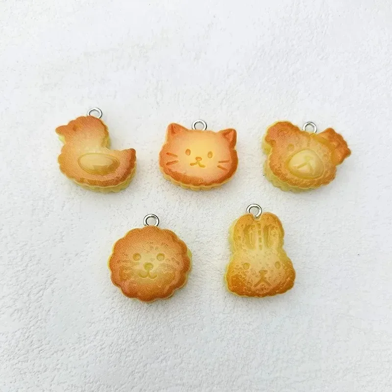 10pcs Resin Rabbit Bear Bread Charms Flatback Floating Pendants for Keychain Earrings Jewelry Making