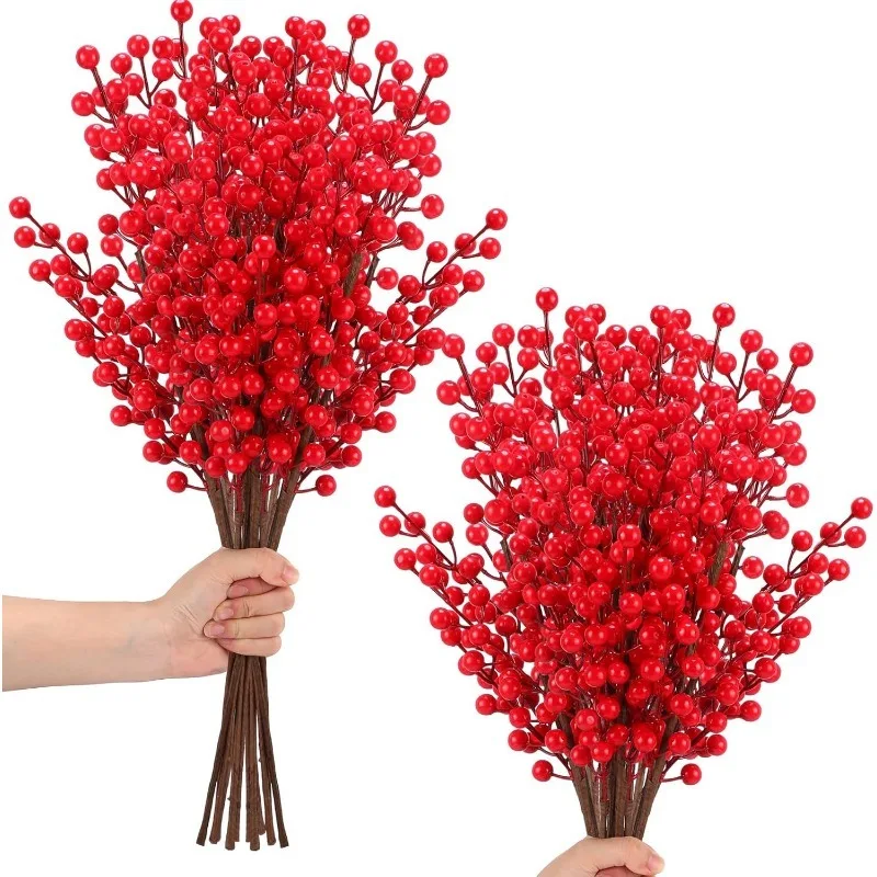 12 Köpfe Weihnachten rote Beerenzweige Kirsche Staubgefäße Weihnachtsbaum Dekoration Home Room Decor Neujahr Geschenk Party Hochzeit Dekor