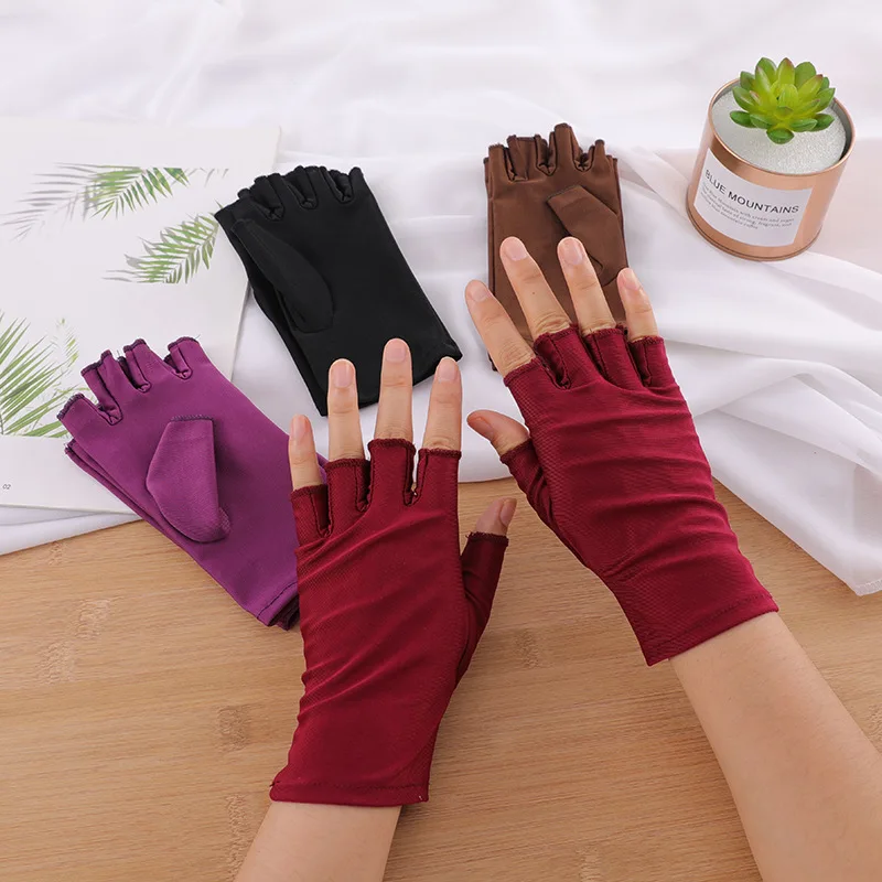 Thin Sunscreen Summer Women Drive Cycling Breathable Elasticity Spandex Half-Finger Gloves Solid Simple Style Quick Dry Soft