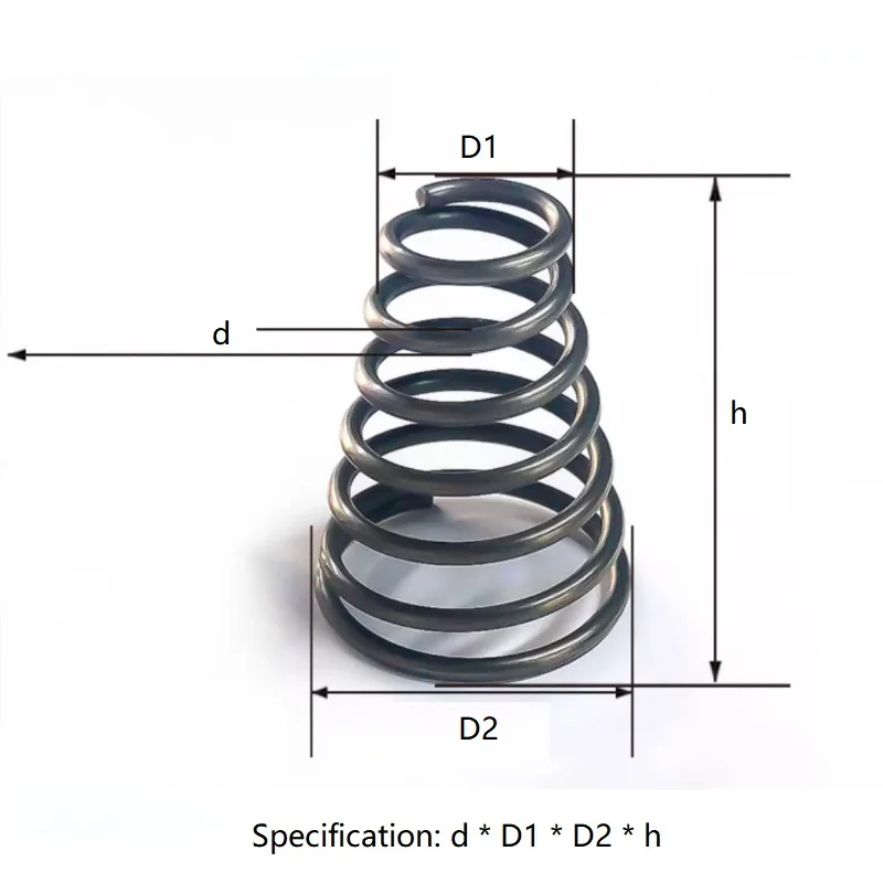 Wire Diameter 0.4/0.5/0.6/0.7/0.8/0.9/1/1.2/1.5/1.8/2/3mm Spring Steel Tower Springs Conical Cone Compression Pressure Springs