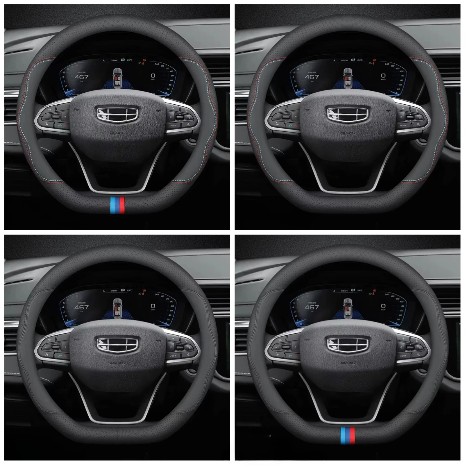 Black 15 Inch Leather Car Steering Wheel Cover for Geely Coolray Emgrand Monjaro Tugella Okavango 2023 2024 2025 Accessories