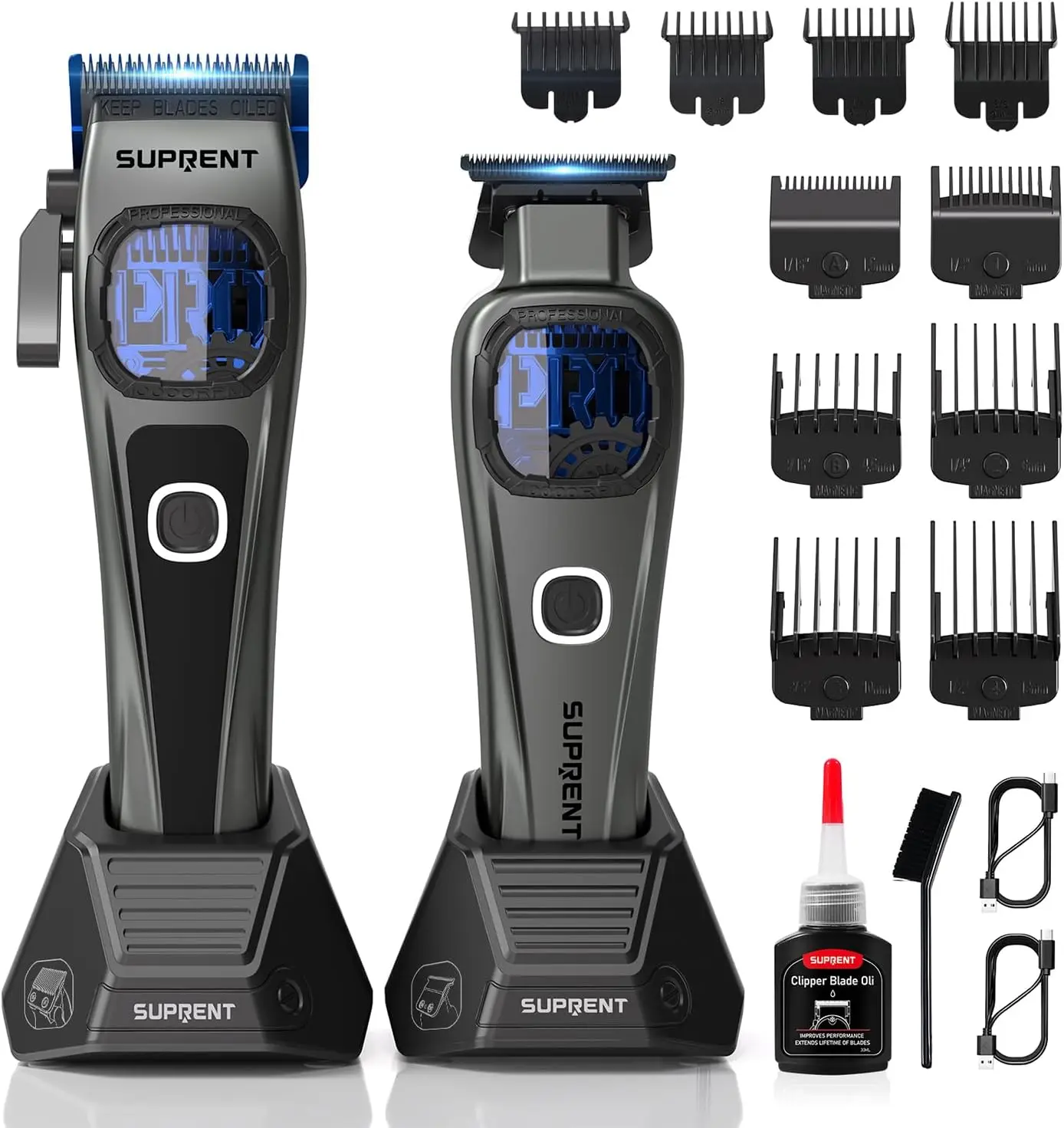 

Professional Cordless Hair Clippers for Men - Zero-Gap Trimmer Set with 10000 RPM Motor & Blue Titanium Blades