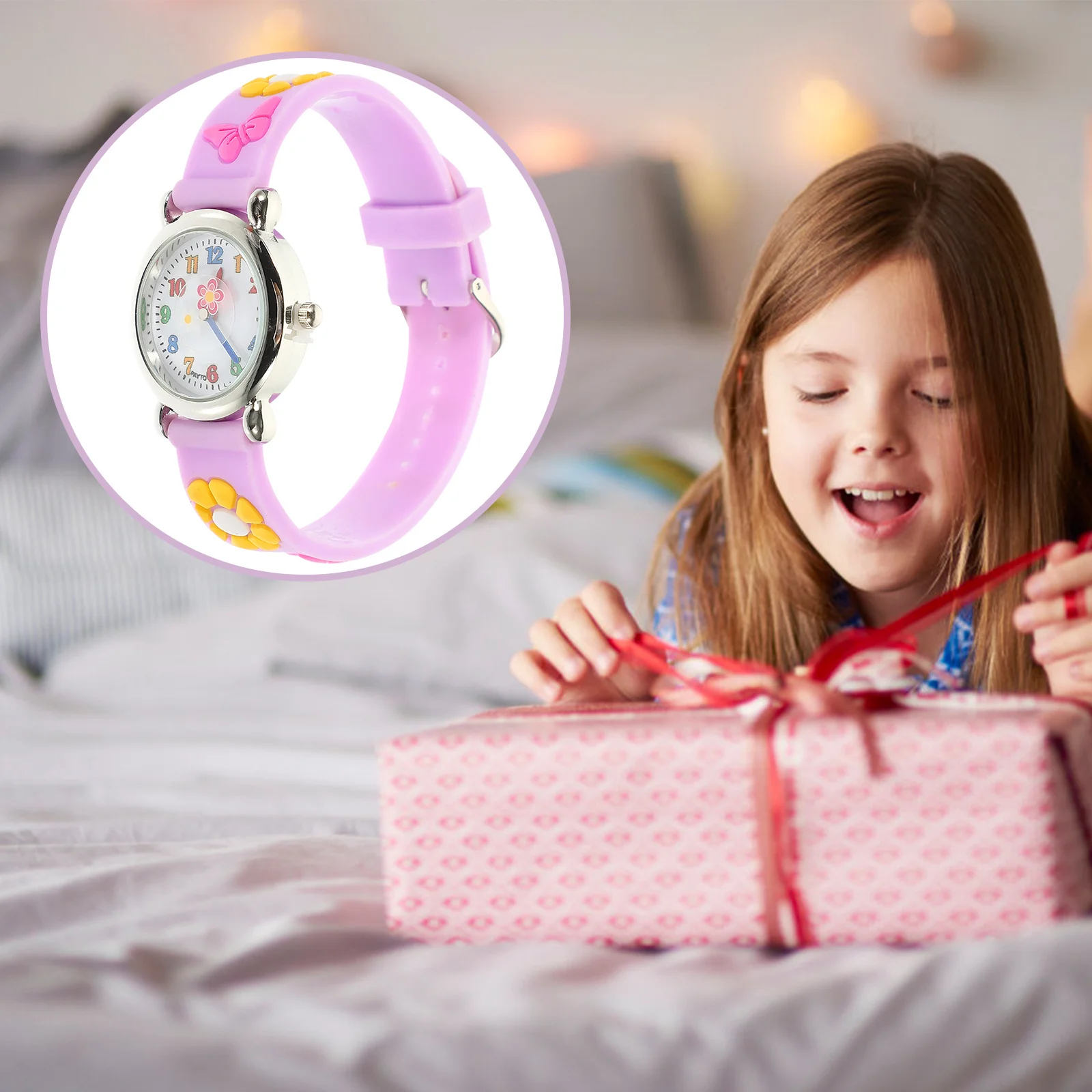 

Children Watch Kids Flower Pattern Silicone Band Transparent Dial Adjustable Wristband For Christmas Birthday Gift Lovely Kids