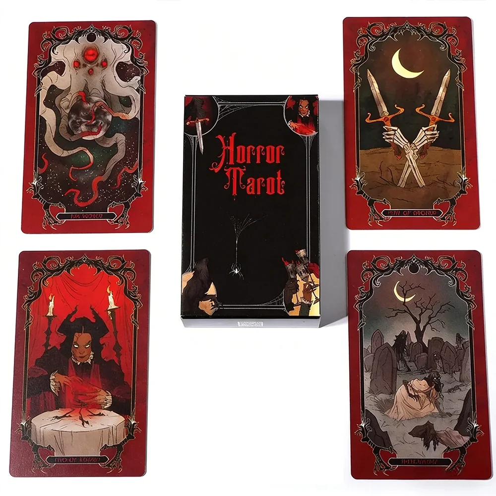 

78 Horror Tarot Cards (10.5x6.3cm) - Dark Gothic-Style Divination Game - Perfect for Beginners and Family Gatherings