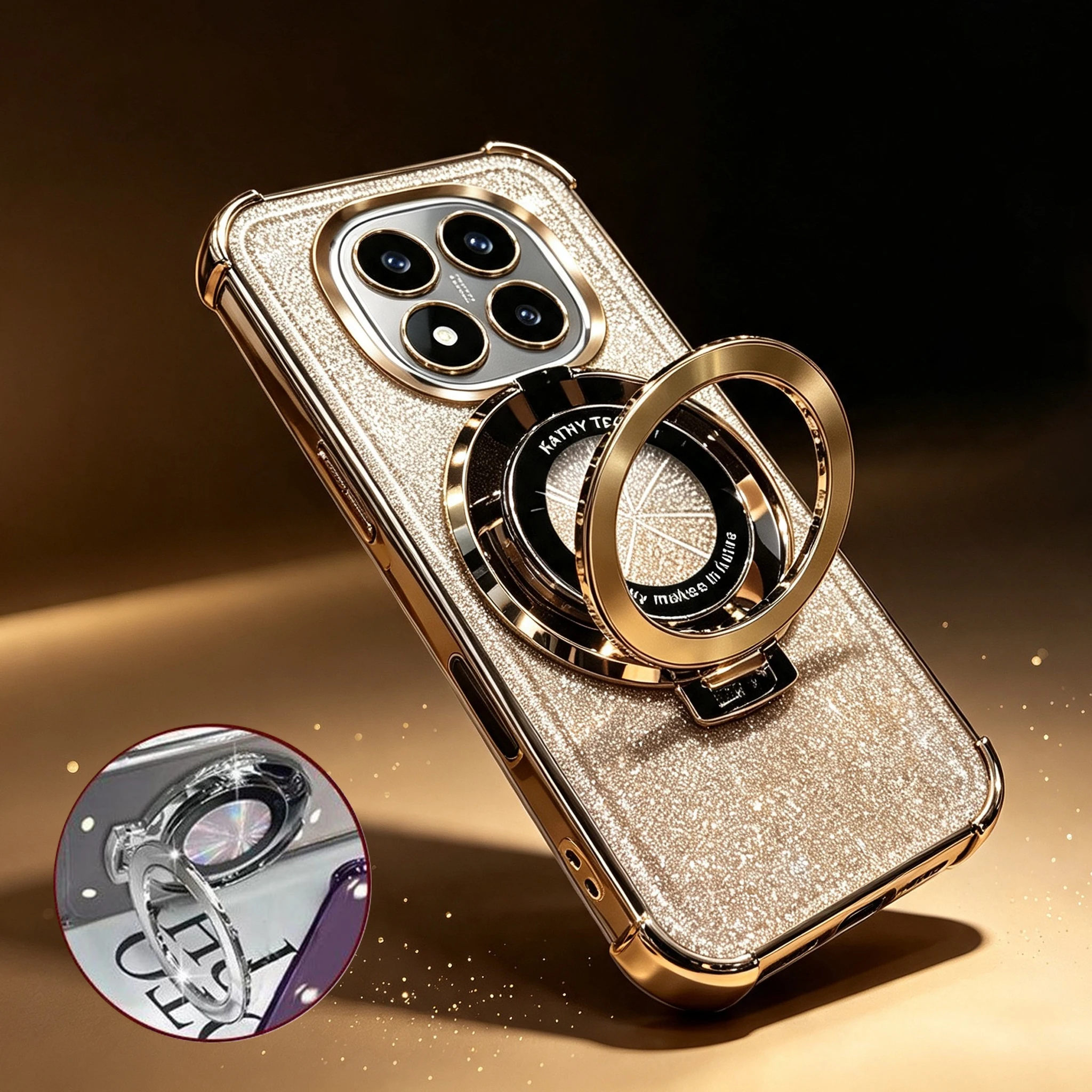 Image of Luxus-Glitzer-Handyhülle mit Ständer für Xiaomi Redmi Note 15 Pro Plus Note 14 Pro 5G 4G, stoßfest, mit vier Ecken und weicher Abdeckung