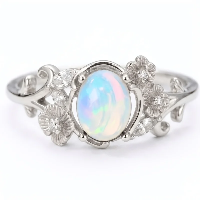 1pce 57mm Natural Opal, S925 Sterling Silver Ring | Play-of-Color | Nordic | Christmas, Black Friday, Thanksgiving gifts 040