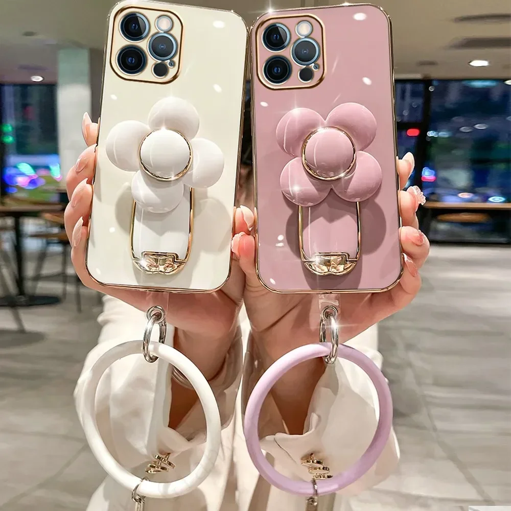 

Rotating Phone Case with Bracelet Strap, Plating Cover for iPhone16 15, 14, 12 Pro Max, Mini 11, 13 Pro, X, XS, XR, 7, 8 Plus