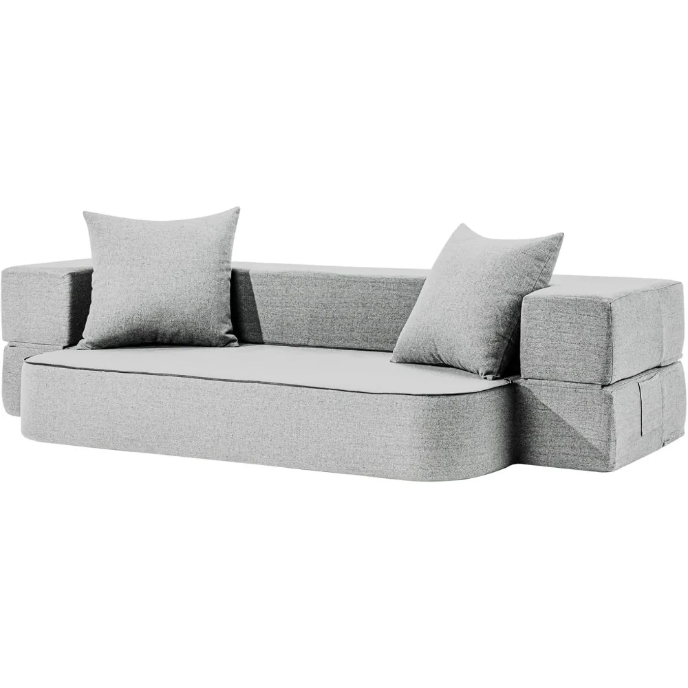 2-in-1 Convertible Couch Bed with 2 Pillows - Folding Floor Couch & Sleeping Mattress - Washable Cover & Memory Foam Sleeper