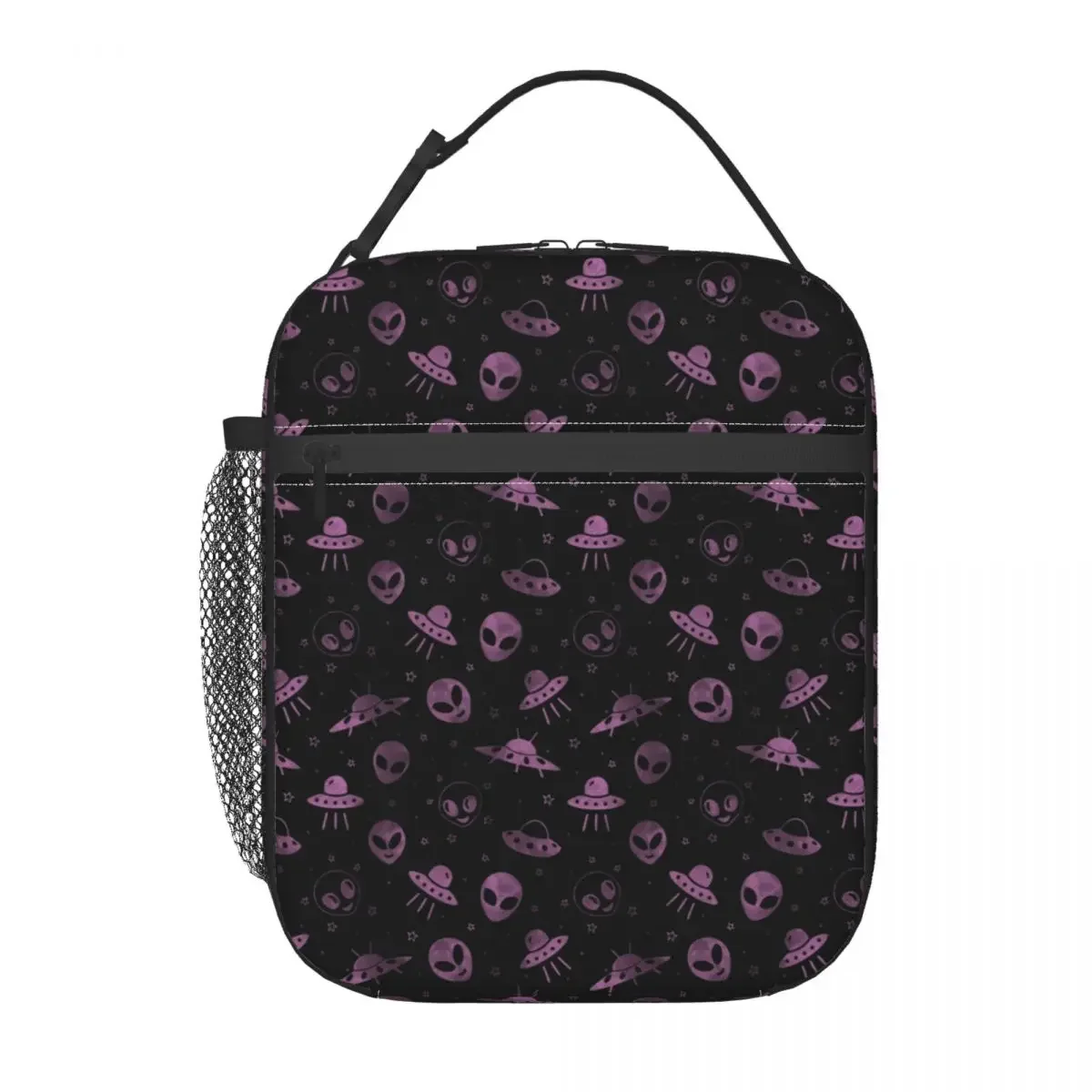 Aliens-Space Star E UFO Padrão Isolado Lunch Tote Bag para as Mulheres, refrigerador portátil, lancheira térmica do alimento, bolsa de escola