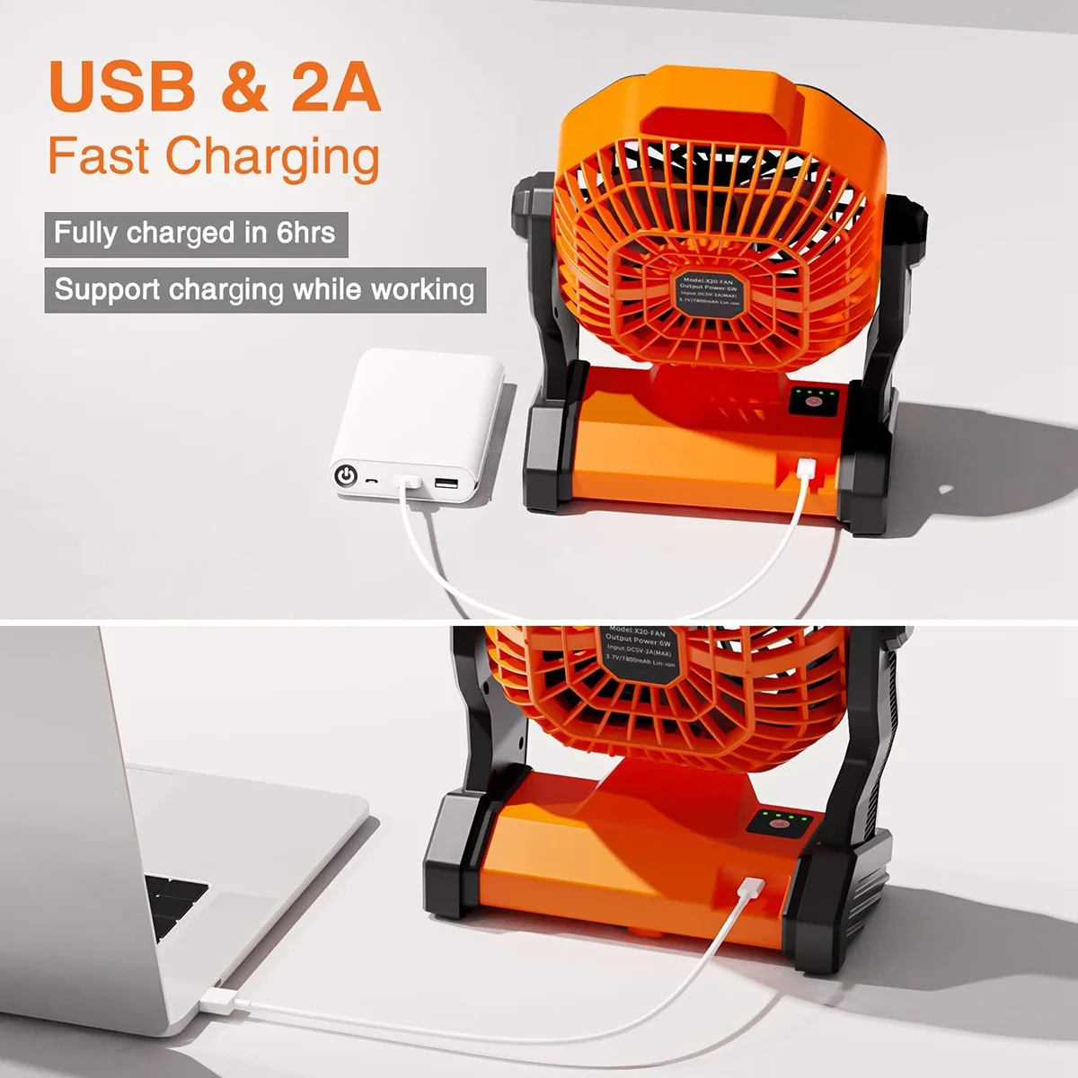 Wentylator kempingowy z latarnią LED, wentylator akumulatorowy Przenośny wentylator namiotowy z cichym silnikiem bezszczotkowym, konstrukcja haka do zawieszania