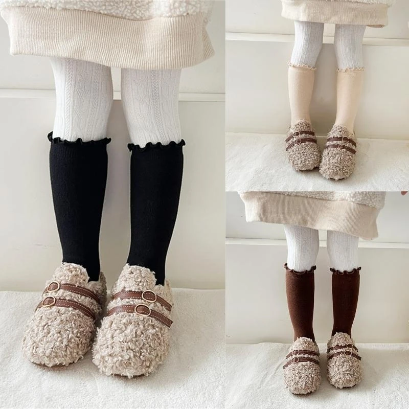 

J15U Baby Knee High Socks Toddler Cotton MidCalf Socks Kids Girl Winter Knit Cotton Socks for Little Girls with Ruffle