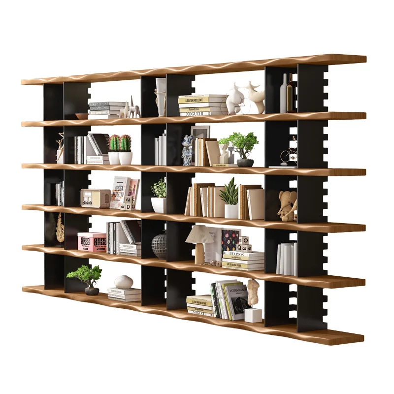 Modern solid wood bookshelf, living room whole wall bookcase office display shelf c