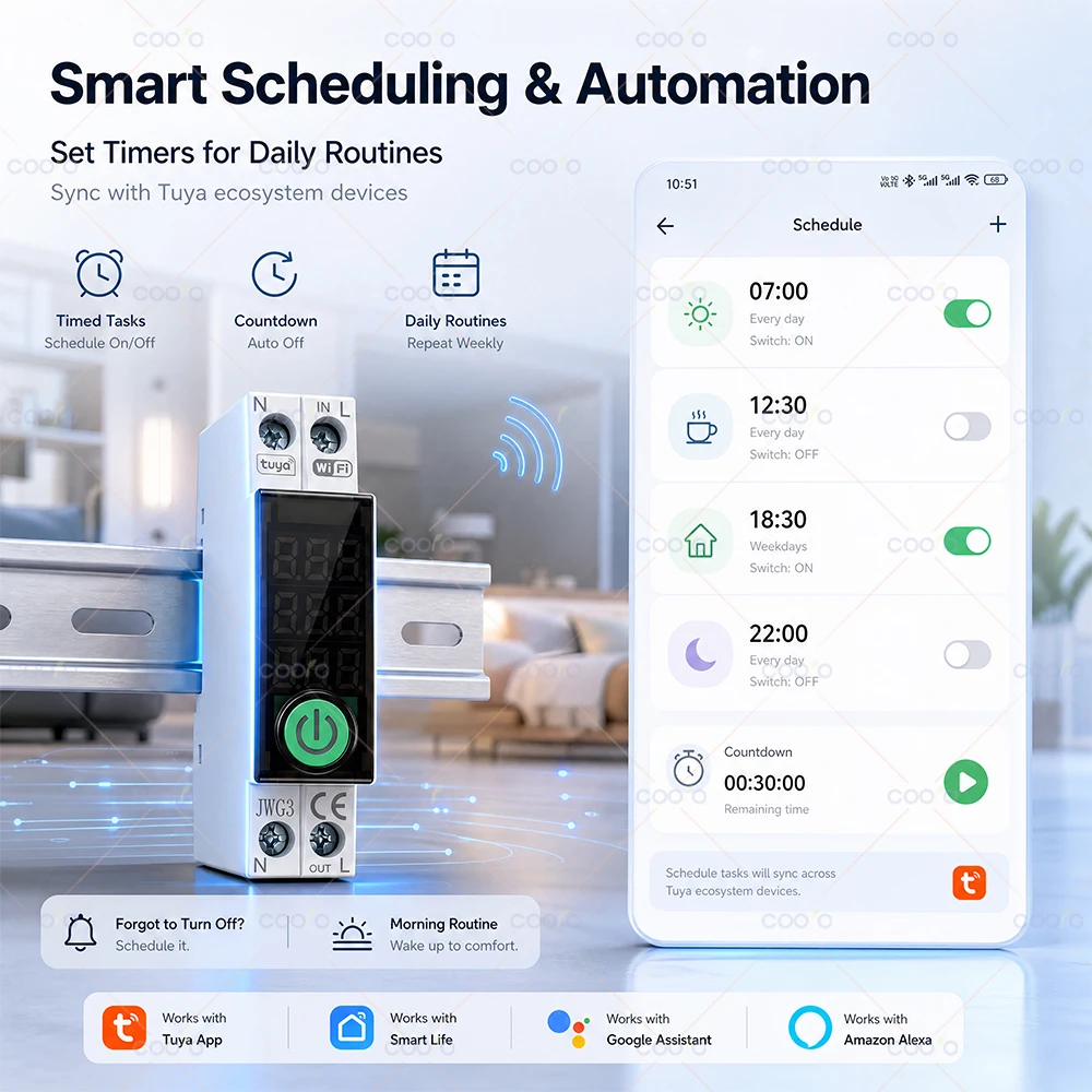 Tuya WiFi/Zigbee Intelligenter Schutzschalter MCB 1P+N 63A Timer Stromzähler Energie kWh Spannungs- und Strommessgerät für Alexa Google Home – Detail 8