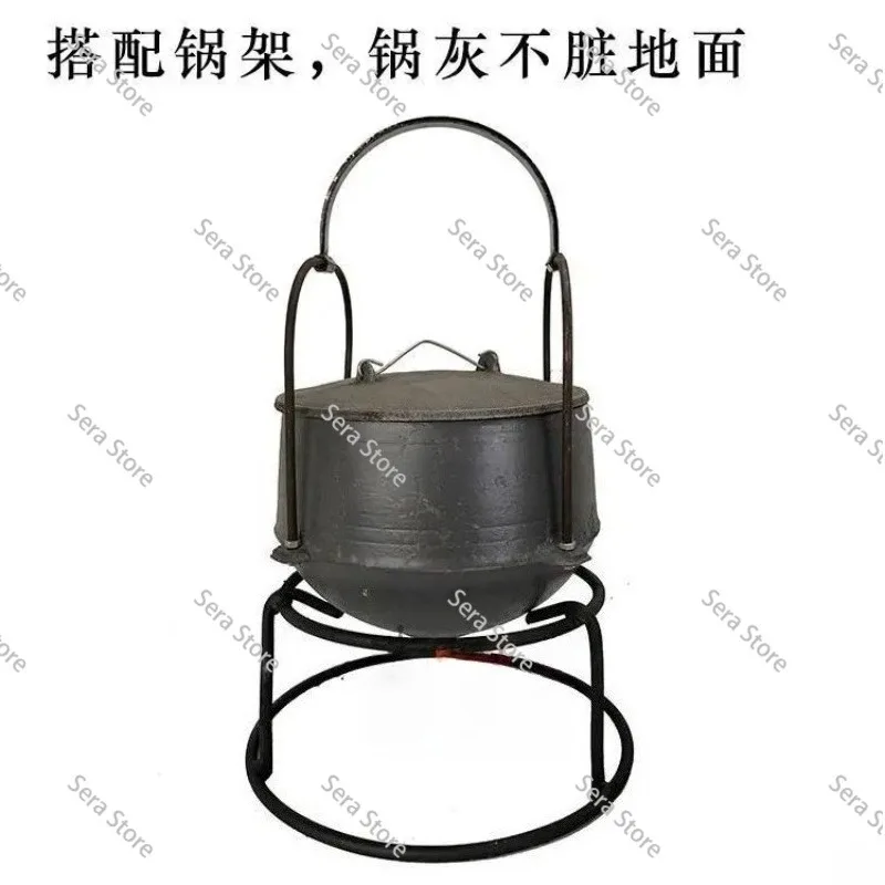 cast iron  cauldron saucepan thickened firewood iron hanging pot iron  chicken cooking rice cauldron pot stewing rice.