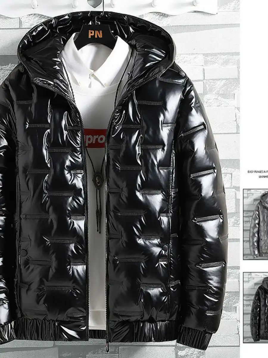 

Glossy Cotton Jaet Men's Winter New Sle Hooded Youth Warm Casual Trendy Bread Coat Cotton Top Loose Fit Zipper Closure