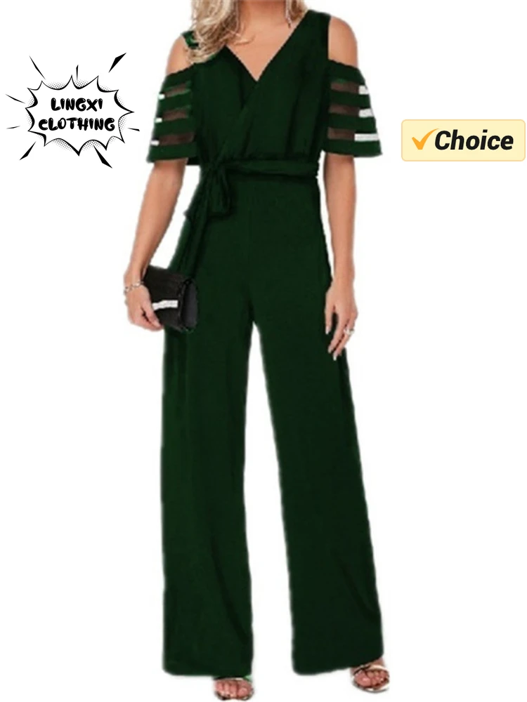 จั๊มสูทขากว้างคอวีเว้าเอวสูง, สินค้าใหม่ฤดูร้อนแฟชั่น