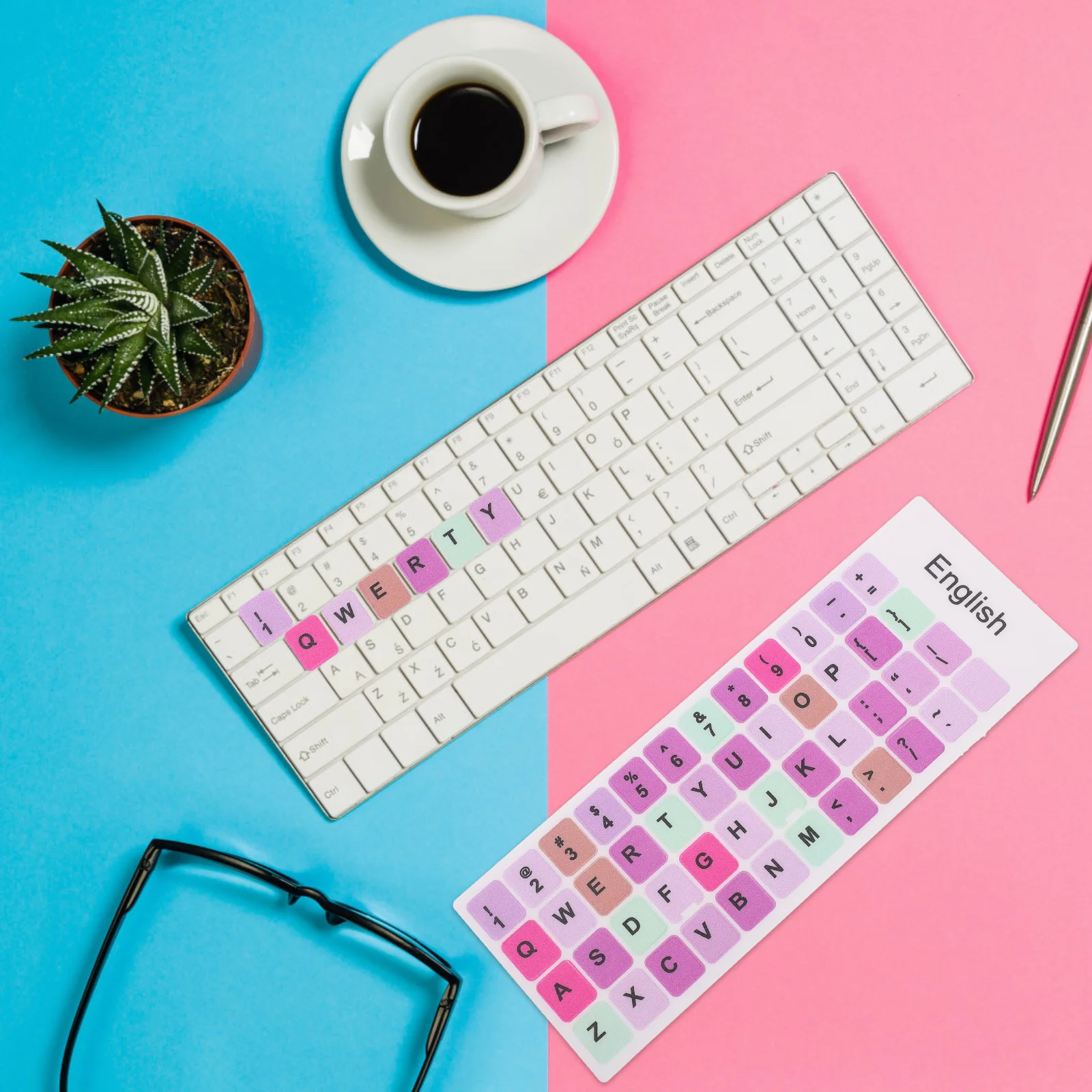 

Universal English Keyboard Sticker Decal 2 Sheets Decorative Easy to Attach No Glue Residue Multilingual Communication Education