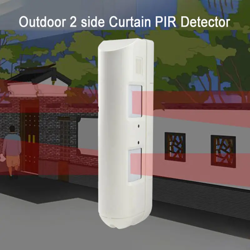 12-28Vdc 2 Side 4 Infrared Detector Outdoor Waterproof Wire Curtain PIR Movement Motion Sensor Anti Block Max 24m NC/NO Signal