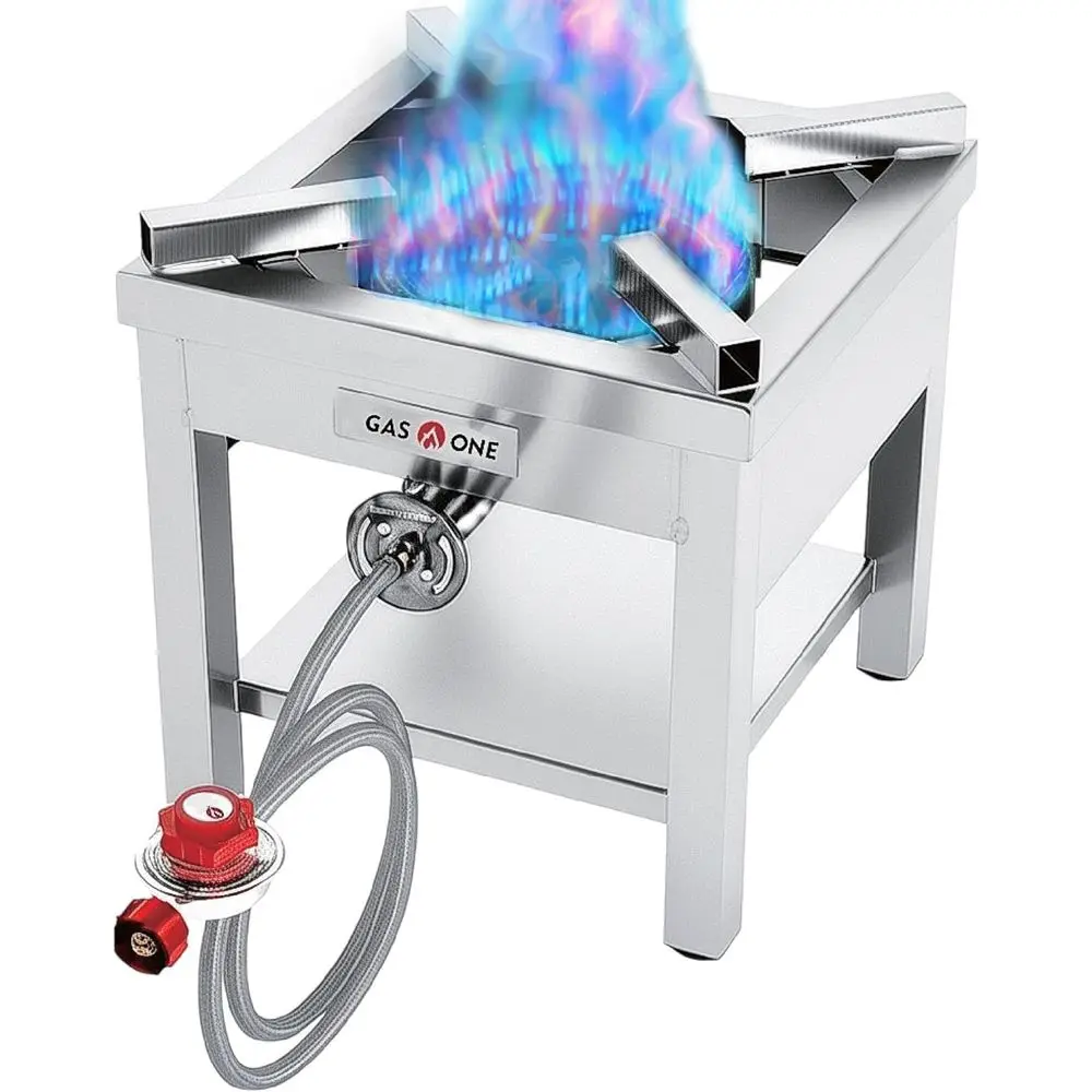 

Газовая горелка из нержавеющей стали с регулятором и стальным шлангом для приготовления пищи и жарки на открытом воздухе