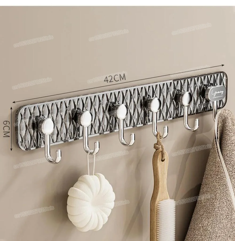 6 Hooks Punch Free Wall Hooks Wall Mounted Clear Hanger for Key Cloths Bags Self-adhesive Towel Hook for Door Kitchen Bathroom