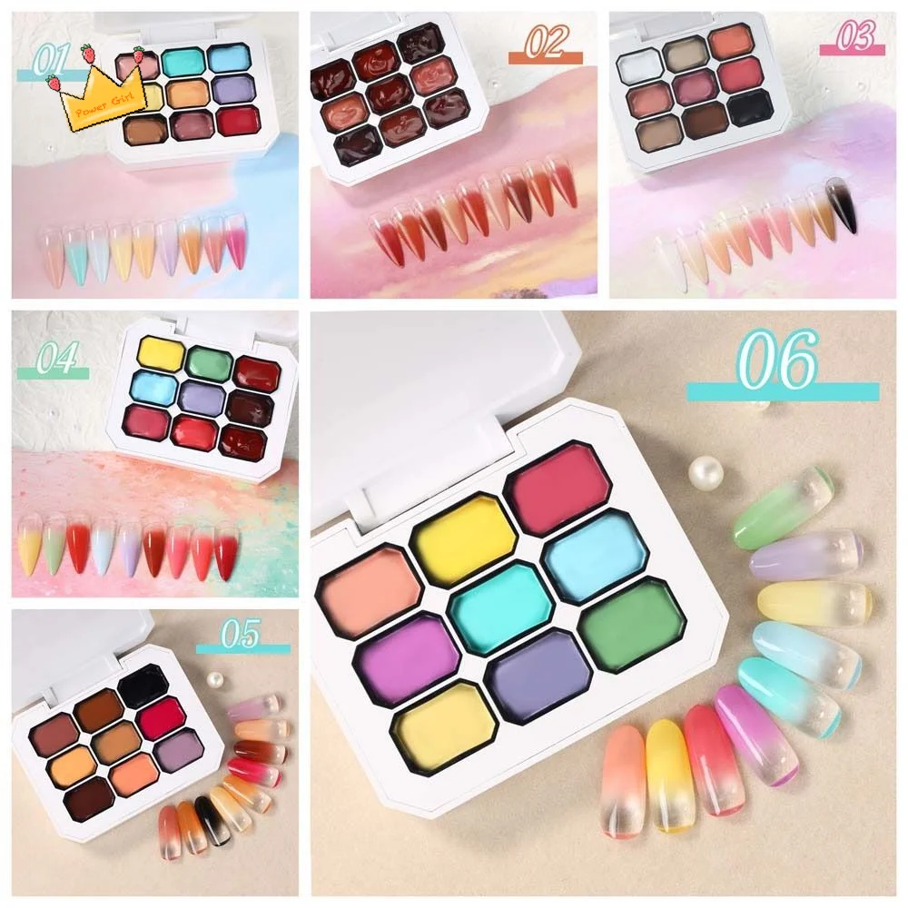 Mini 4IN1 Pat Ombre Gel Nail Polish 9-color French Nail Manicure Easy Gradient Painting Gel Solid Varnishes Paint Art Gel Girls