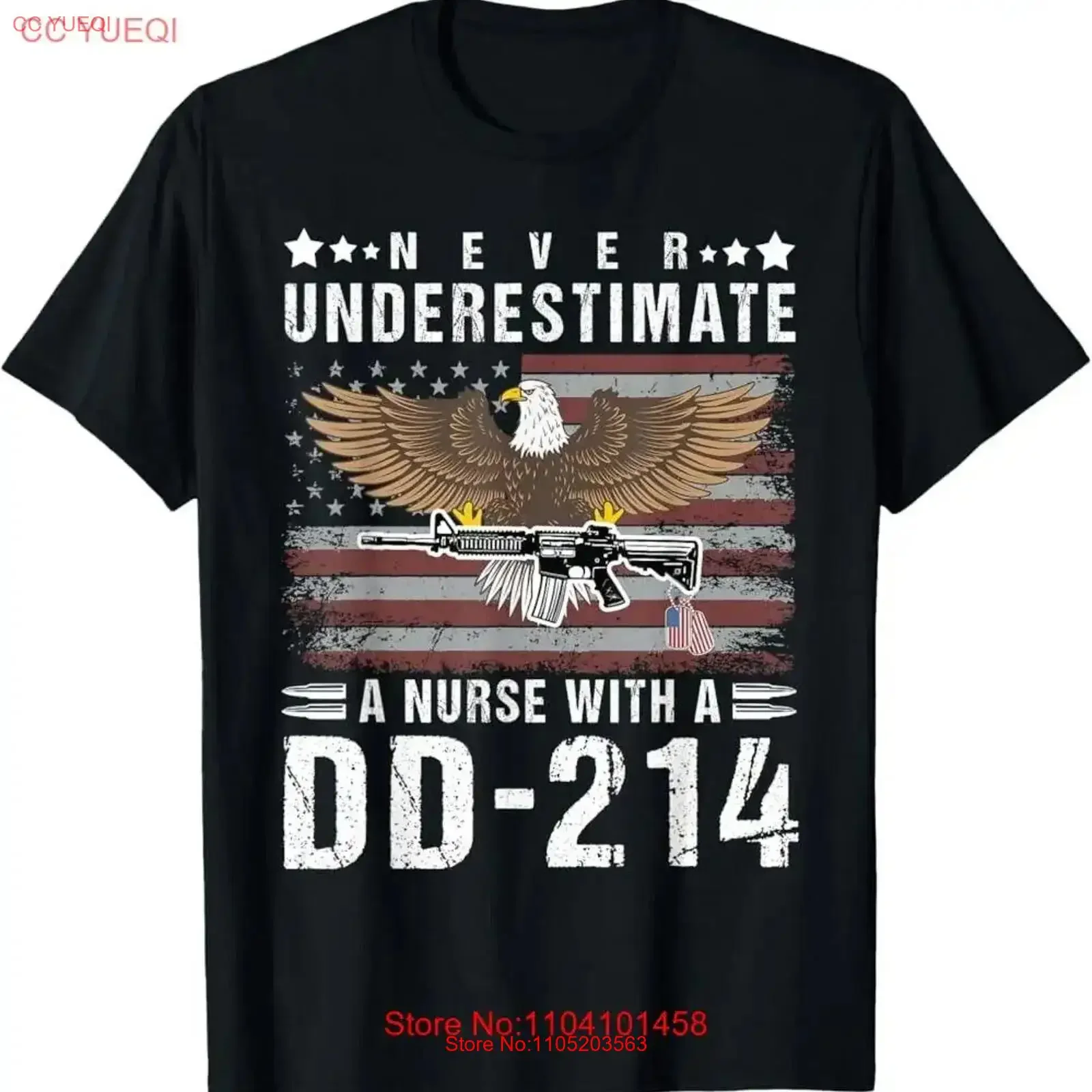 Ne sous-estimez jamais une infirmière avec DD 214 vétéran drapeau américain t-shirt vintage lavé élégant étiré haut décontracté pour un usage quotidien