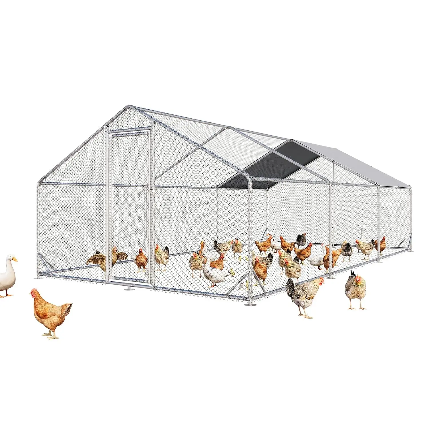 Large Metal Chicken Coop with Cover & Security Lock, Walk-in Hen House Enclosure for Yard Farm, 10x20x6.4 FT, Customized