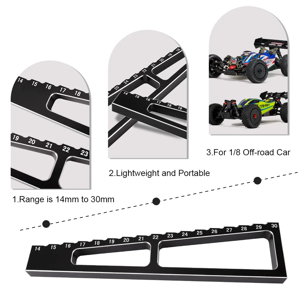 9IMOD RC Car Ride Height Gauge 14-30MM Metal RC Ride Height Ruler Chassis Measureing For 1/8 RC Off-road Vehicle Upgrade Parts