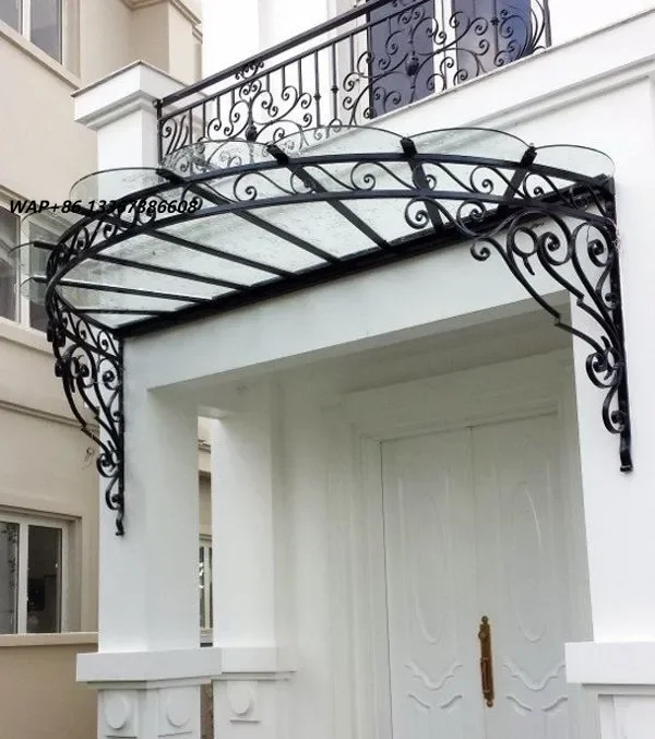 High Quality Modern Outdoor Wrought Iron Window Canopy Durable Manual Operation Glass Sail Awning Customizable Villa Metal