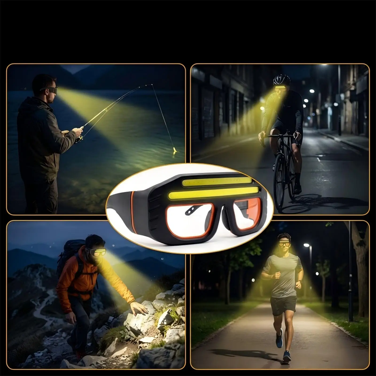 LED Rechargeable Headlight Glasses with Motion Sensor Hands Free Light Up headlamp for Camping Fishing Cycling Hiking