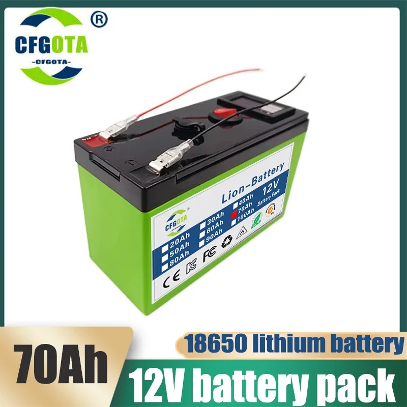 2024 Upgraded LiFePO4 Lithium Battery 12V 70Ah Portable Rechargeable Battery Built-in 5V 2.1A Usb Power Display Port Charging