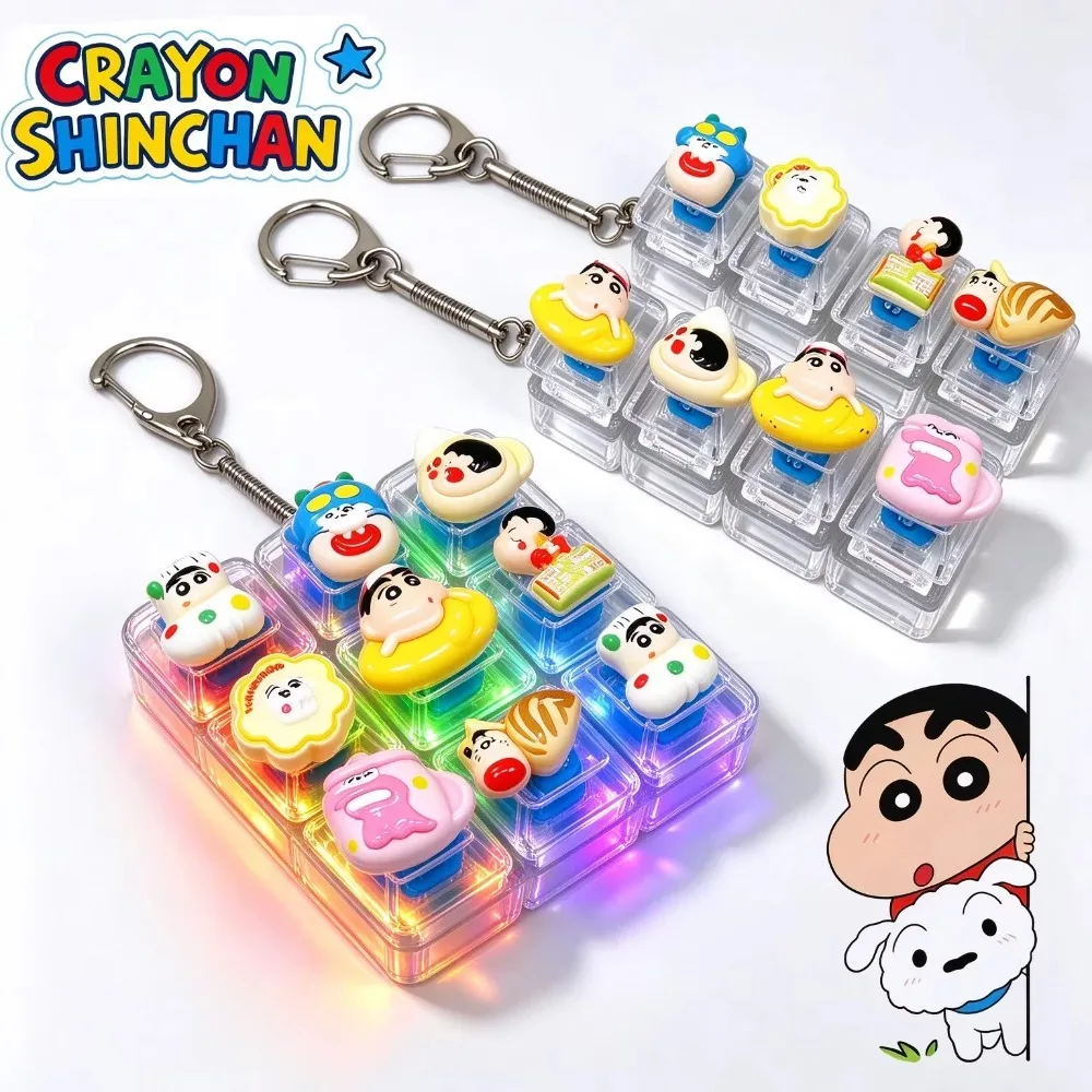 Crayon Shin-chanCute Pocket Fidget Pendant 4/9 Keys Mechanical Keyboard Keychain With Light Clicker Anxiety Stress Relief Gift