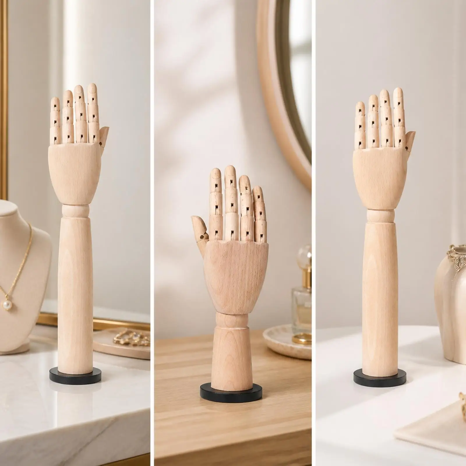 Beech Wood Hand Mannequin Posed Display Stand for Jewelry Rings Bracelets Action Figure Accessories