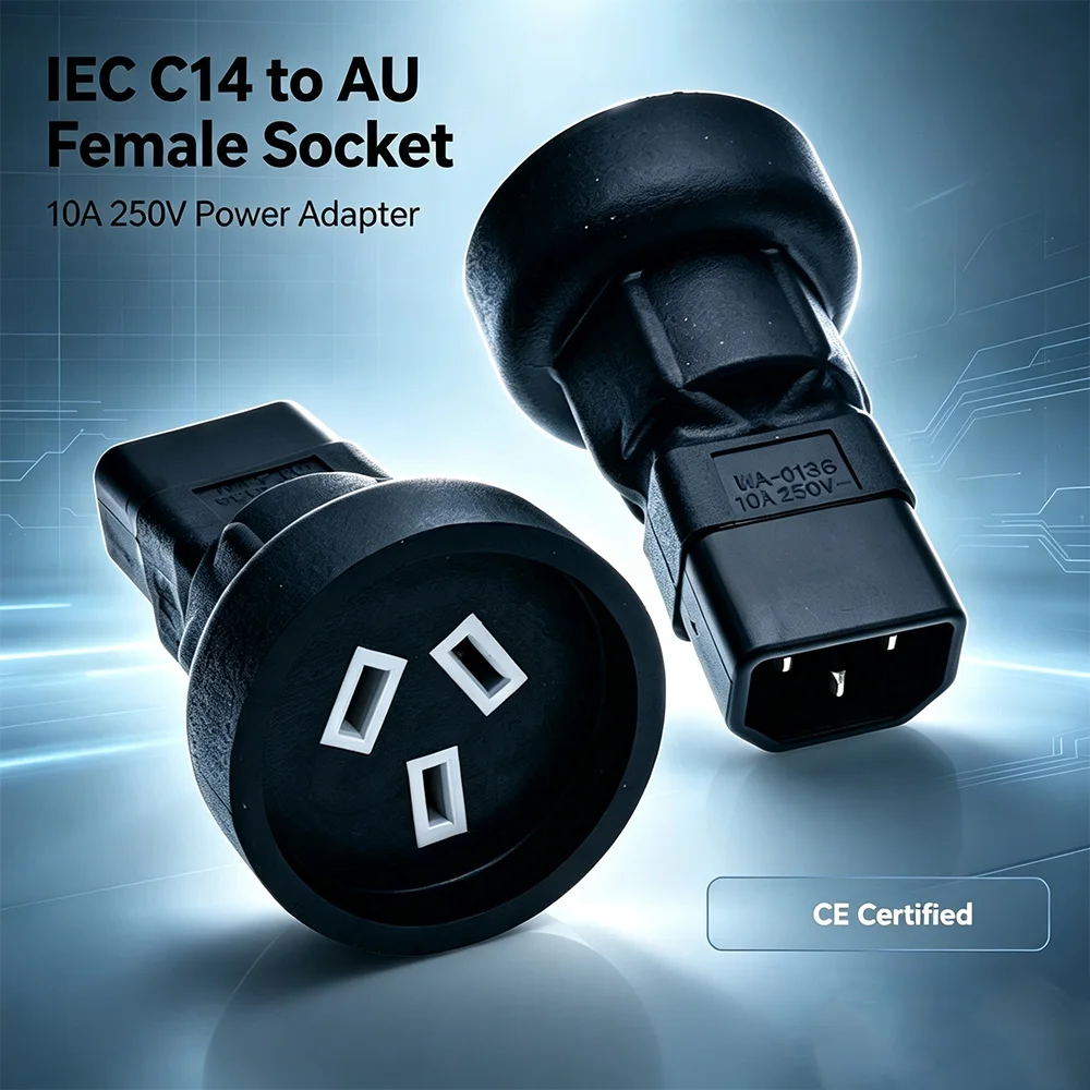 C14 to AU NZ Female Socket Power Adapter IEC320 C14 Male to Australian 3‑Pin Converter 10A 250V for PDU UPS