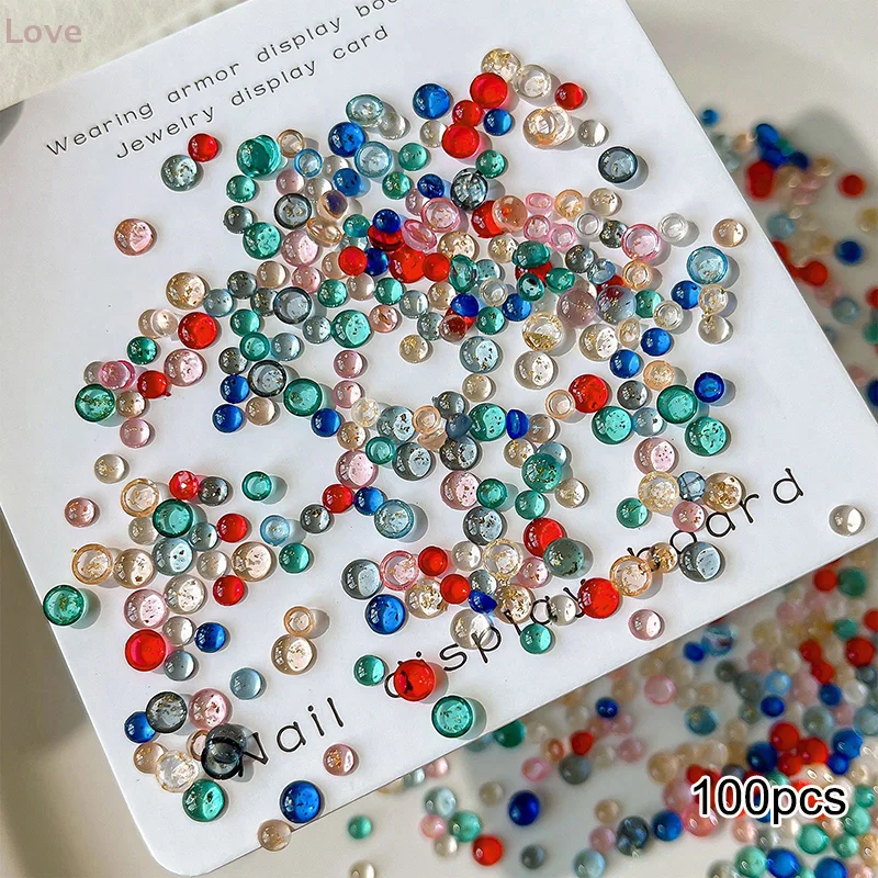 [L & P] 100 قطعة التألق شقة الظهر جولة الماس مختلط اللون الراتنج مسمار الفن الراين زينة مانيكير الحلي