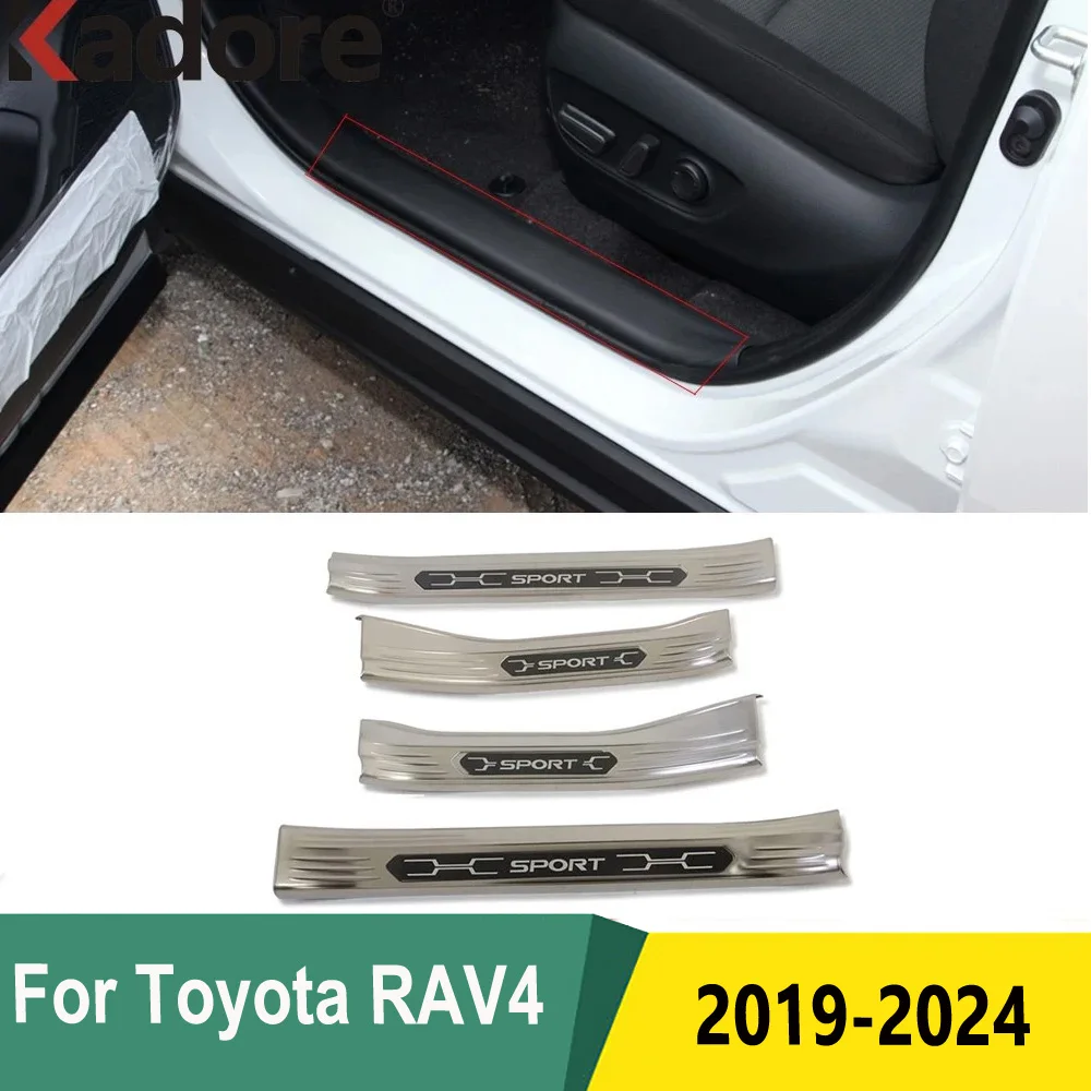 

For Toyota RAV4 RAV 4 2019-2022 2023 2024 Side Door Sill Scuff Plates Welcome Pedal Entry Guard Cover Car Interior Thresholds