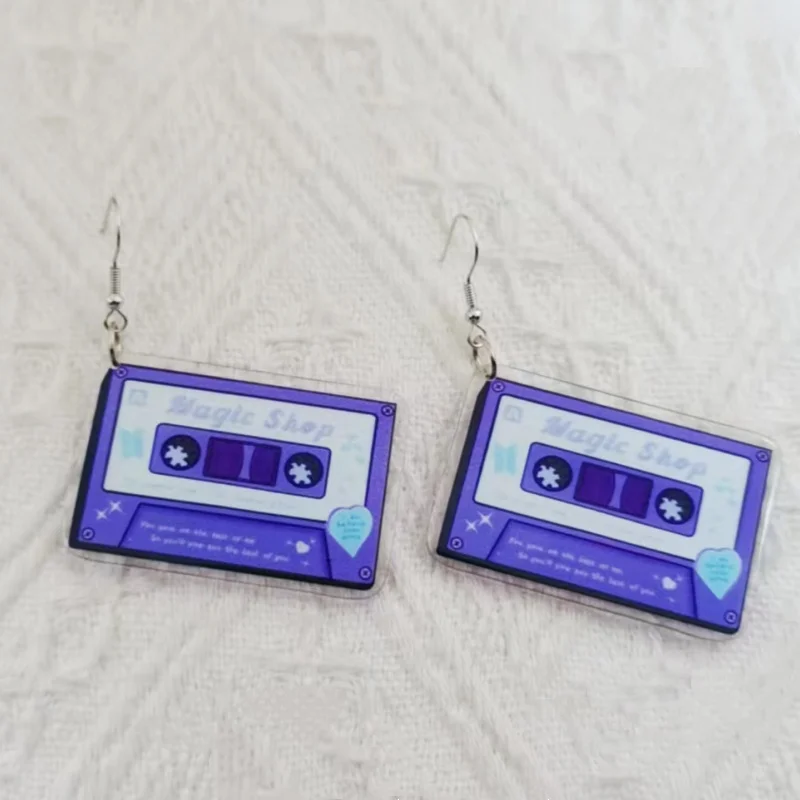 1 pair of acrylic purple rock tape recorder earrings, women's earrings, the best choice for gifts