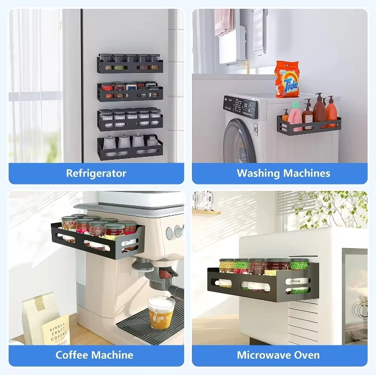 Magnetic Spice Rack Organizer for Refrigerator Hanging Spice Rack Wall Mount Metal Seasoning Organizer Rack