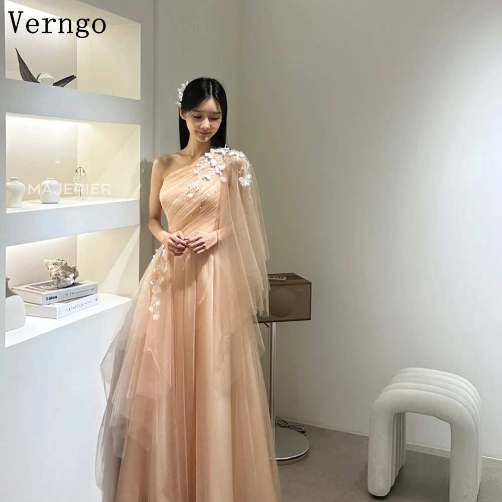 

Verngo Soft Pink Tulle Wedding Dress Appliques A Line One Shoulder Bridal Gowns Korea Simple Romantic Bride Dress Customized
