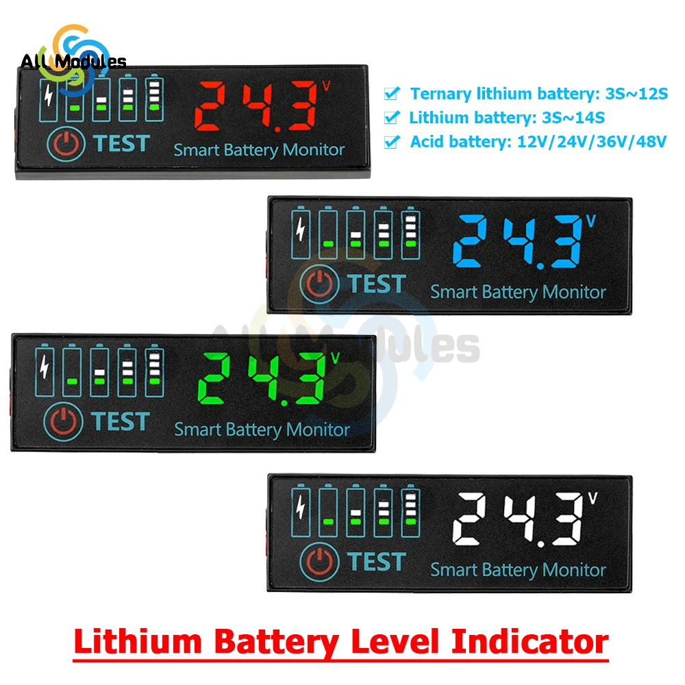 LED Battery Level Indicator 3-14S DC 7-55V for Lipo Lithium 