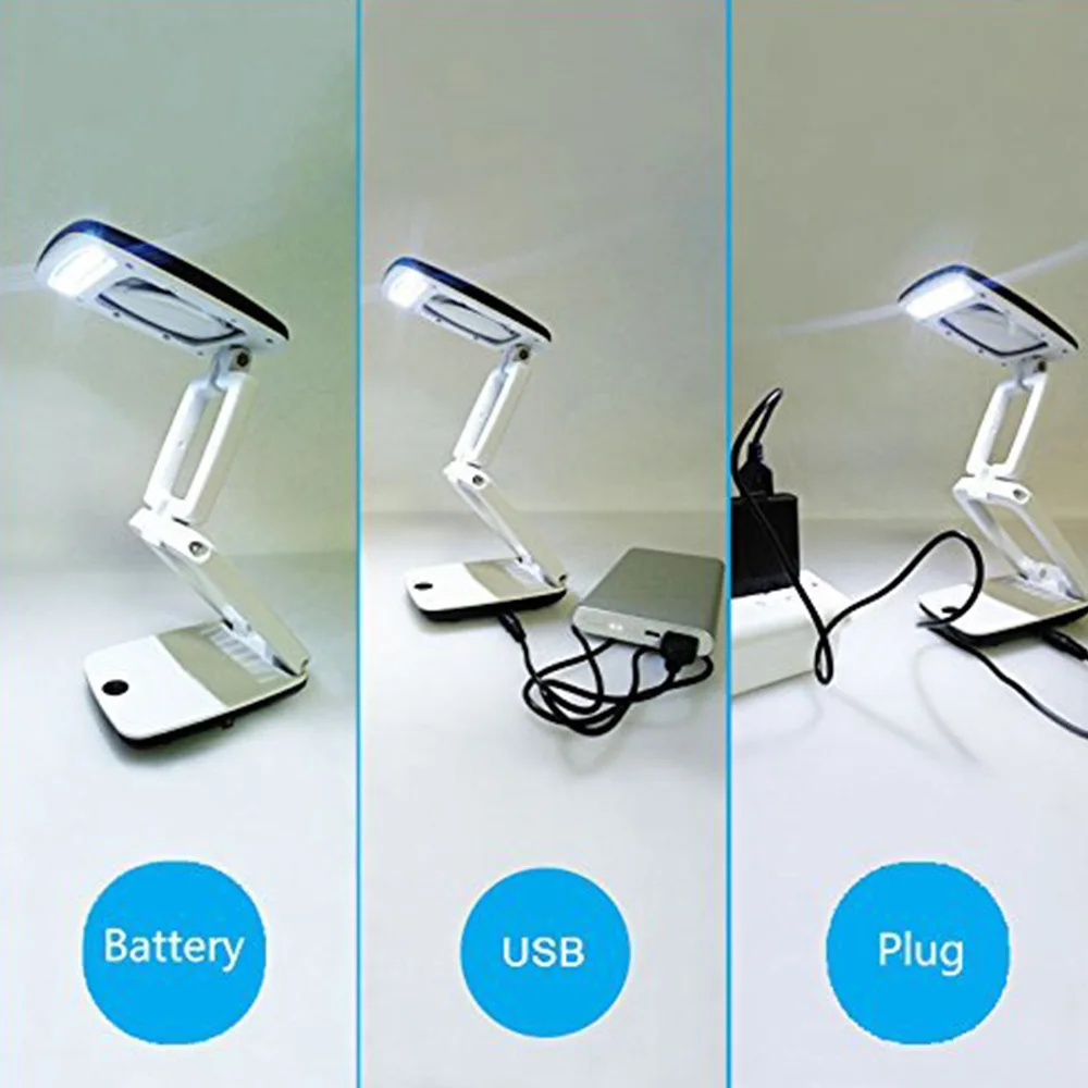 Lighted Desk Magnifying Glass Lamp with Light on Stand Led Portable Pocket Magnifier Visor Folding 3X for Reading, Hobby