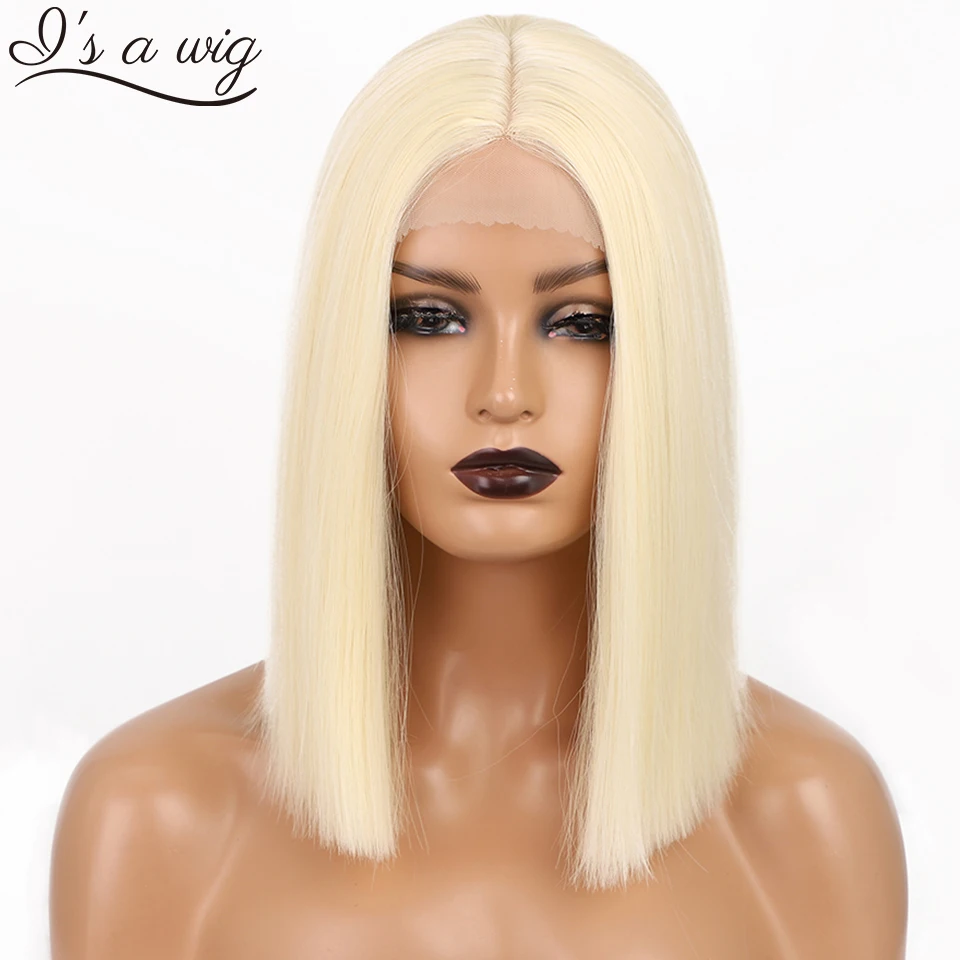 

I's a wig Synthetic Wigs Short Blonde Wig Straight Bob Wigs for Women Middle Part Highlight Blonde Pink Orange Cosplay Hairs