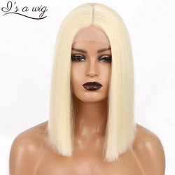 I's a wig Synthetic Wigs Short Blonde Wig Straight Bob Wigs for Women Middle Part Highlight Blonde Pink Orange Cosplay Hairs