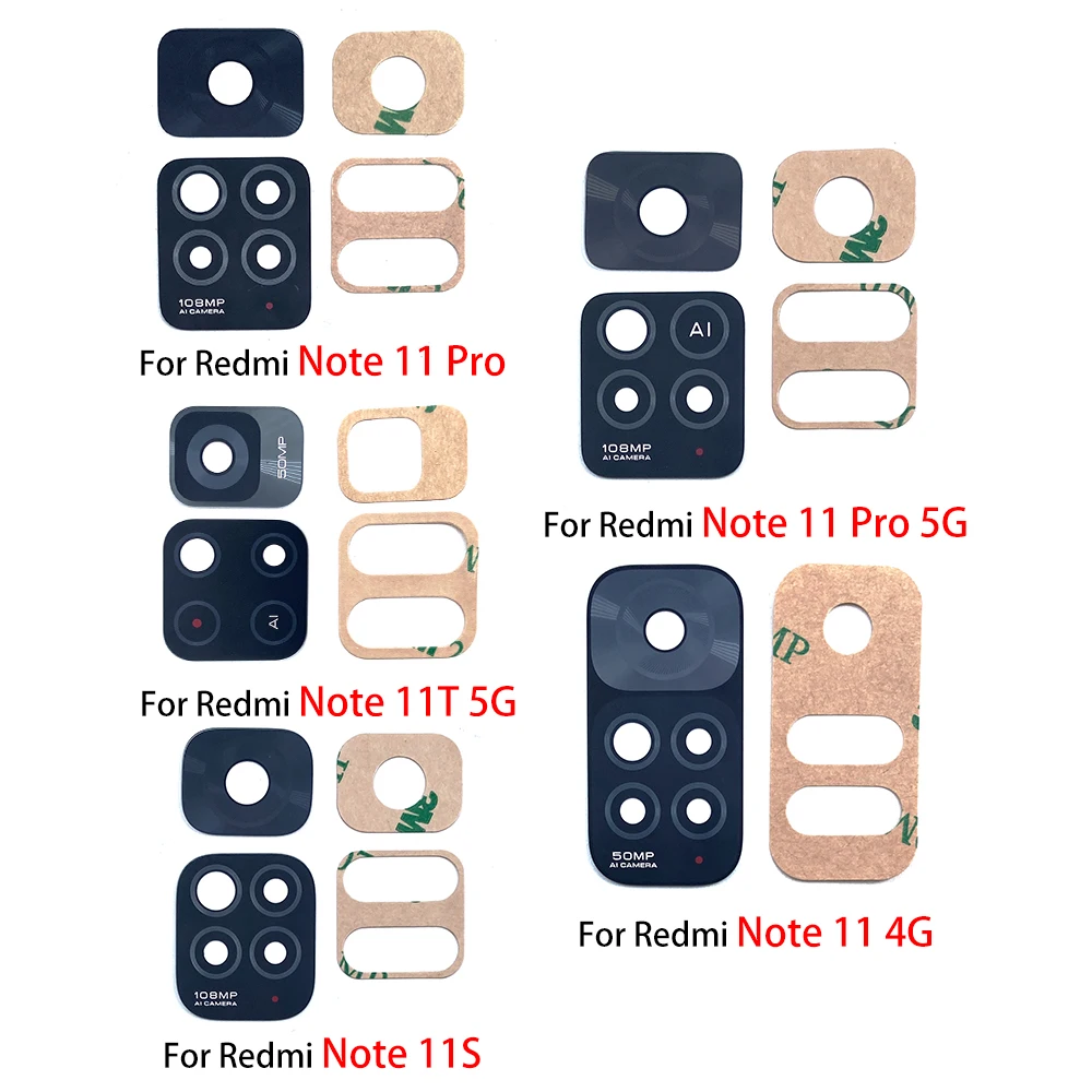 100Pcs，NEW Back Rear Camera Glass Lens For Xiaomi Mi 11T / Mi 11T 14T Pro 12 Redmi Note 11 Global 11S 11T 5G 11E With Glue
