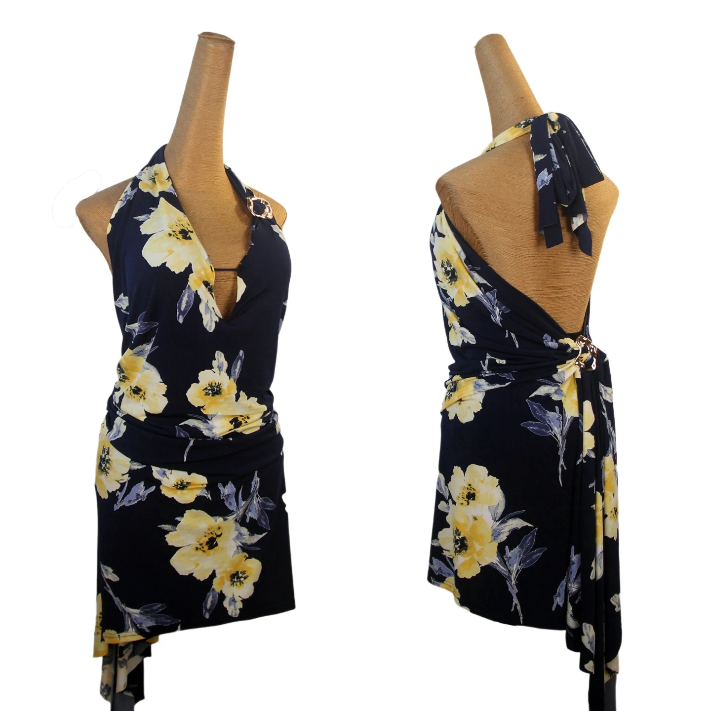 

Flower Pattern Latin Dance Dress Women Backless V Neck Halter Neck Dress Adult Rumba Samba Dance Performance Clothes DNV24182